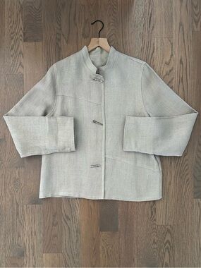 Vintage Rare Maralyce Ferree 100% Linen Woven Band Collar Jacket Medium